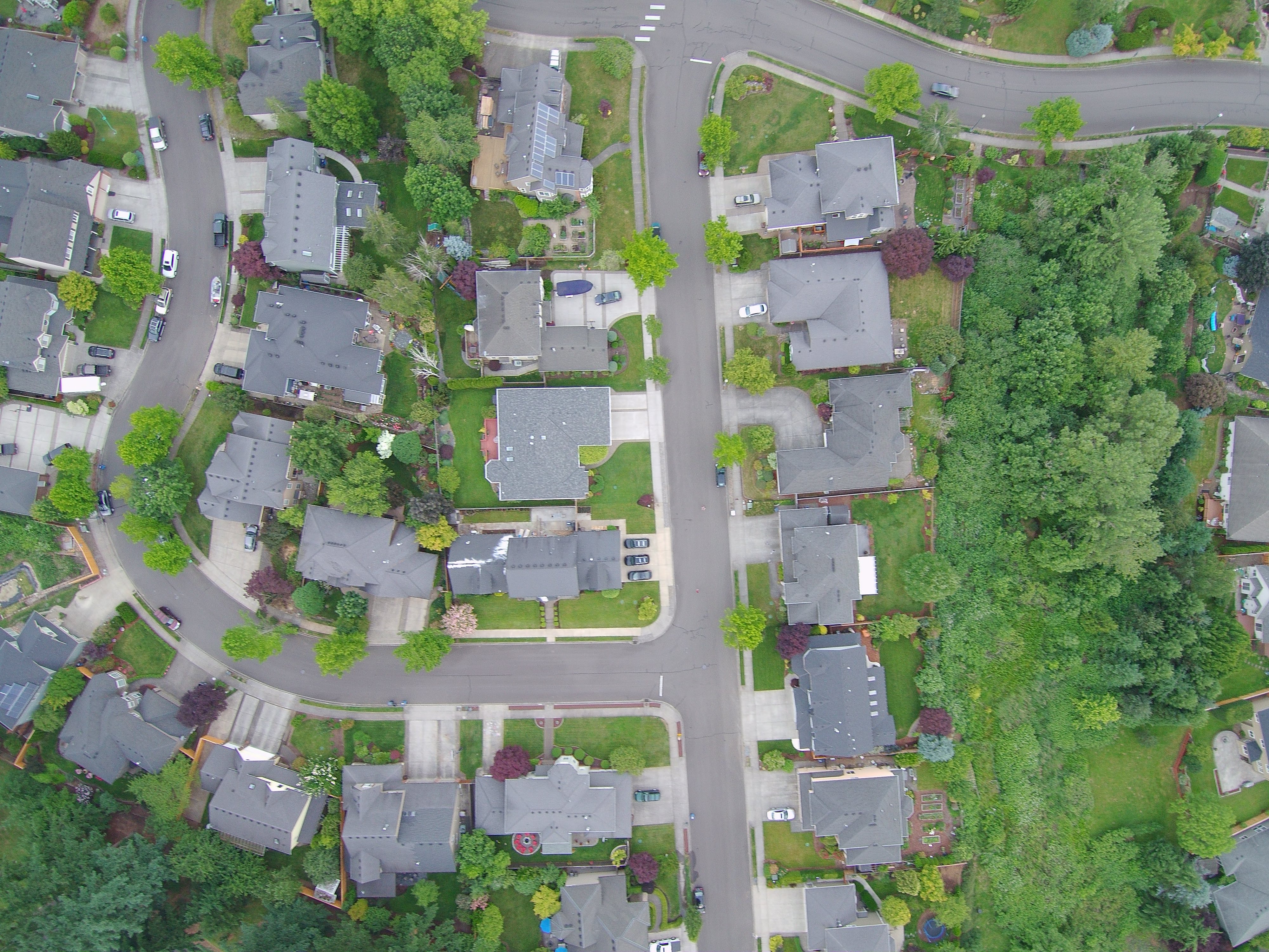 A top-down view of a neighborhood