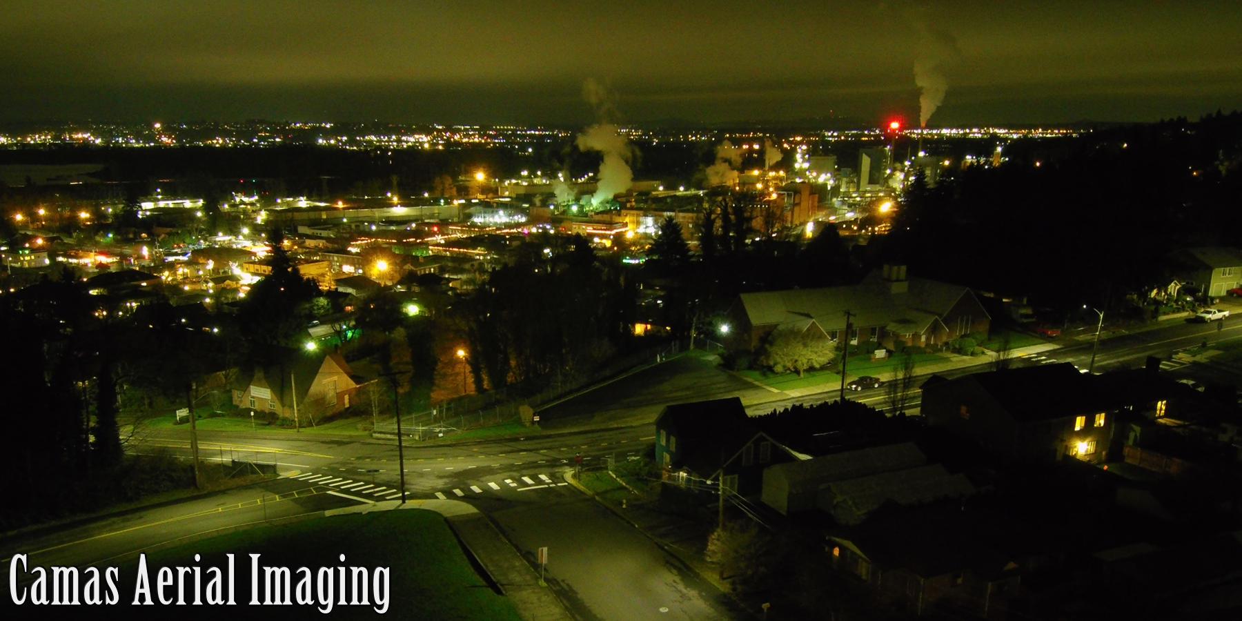 Downtown Camas, WA at night.