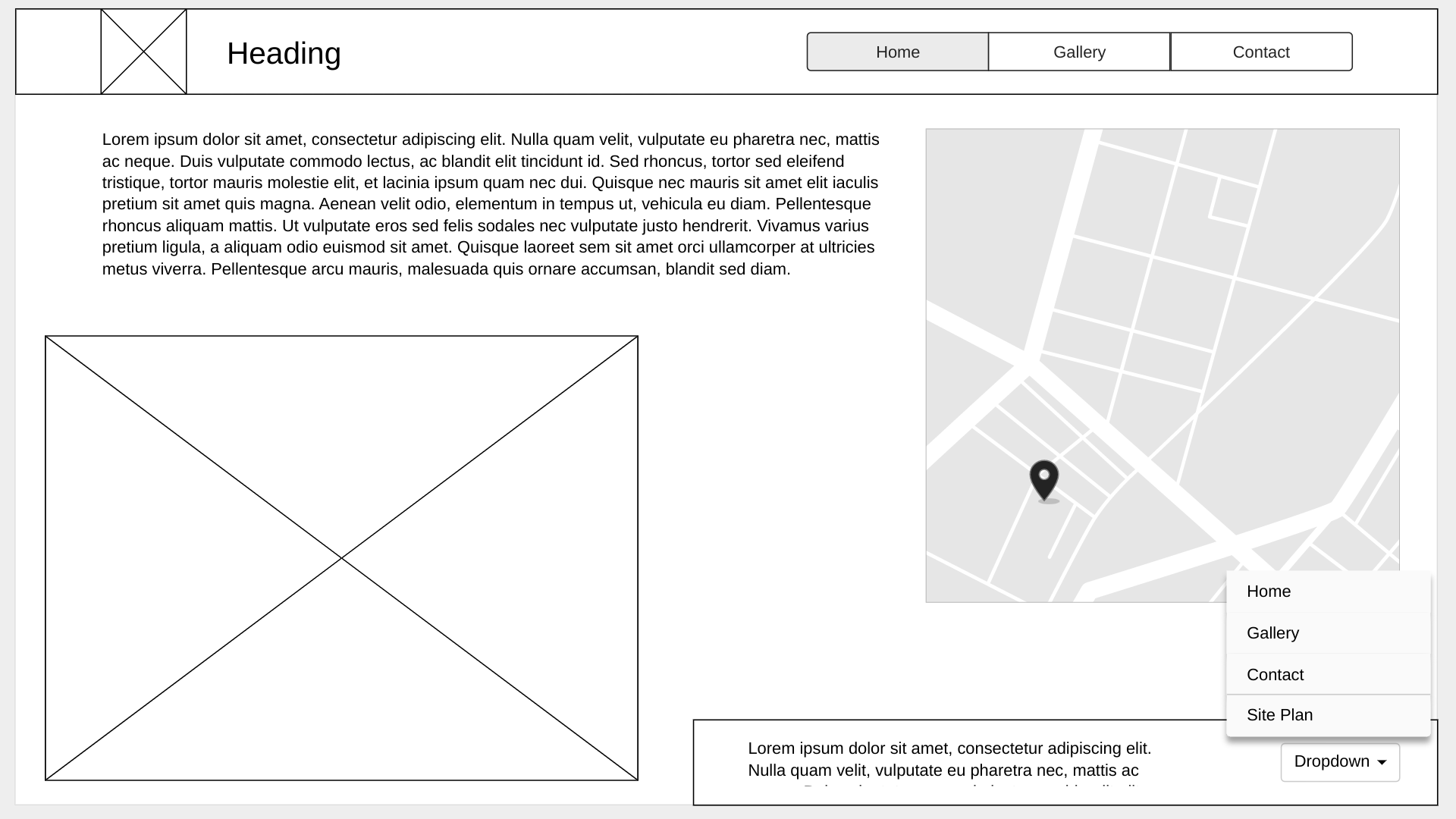 Initial home page wireframe